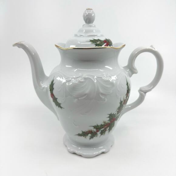 Holiday Holly by Royal Kent Collection Poland Teapot/Coffee Pot with Sugar Dish - Picture 2 of 11